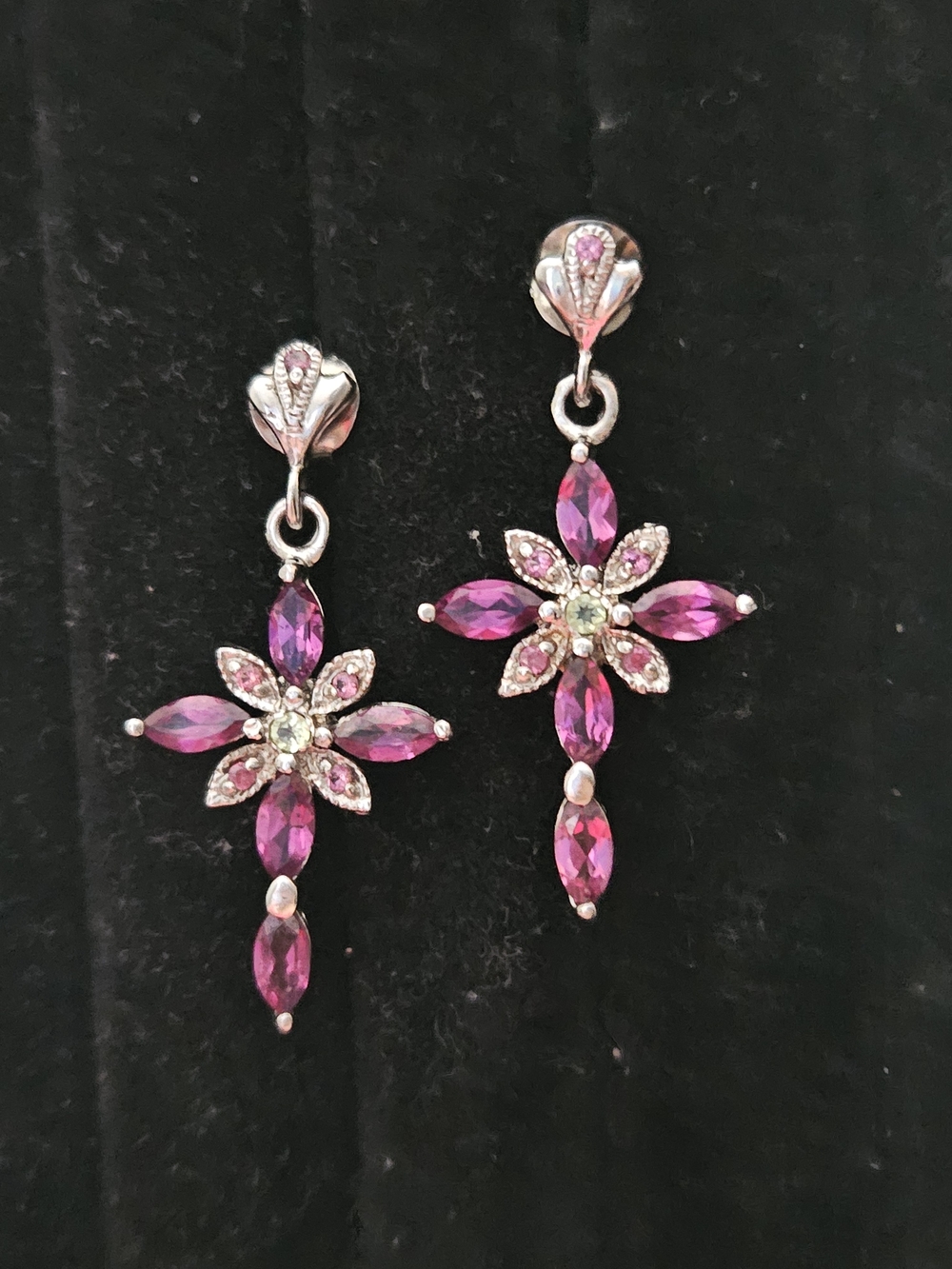 925S Purple Garnet Floral Drop Earrings